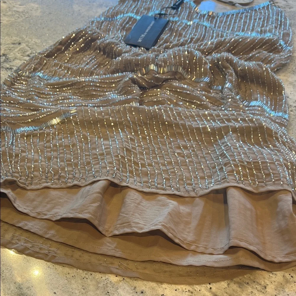 NWT W118 by Walter Baker Beaded Taupe Brown Backless Destiny Dress Size 4 - Picture 7 of 16